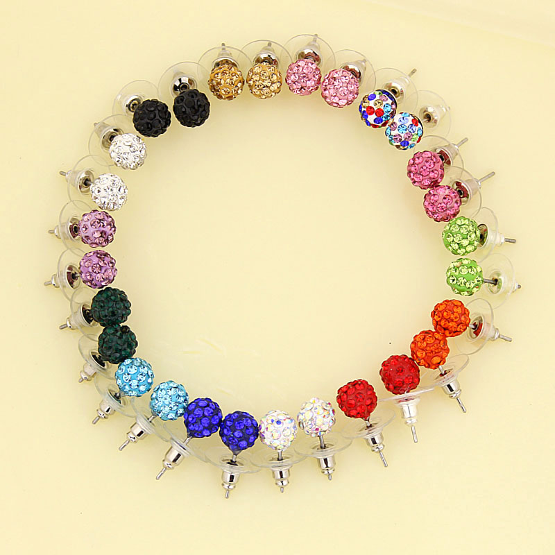 Image of (14 Colors / 1lot ) 8MM Shamballa Brand Earrings Micro Disco Ball Shamballa Crystal Stud Earring For Women Fashion Jewelry