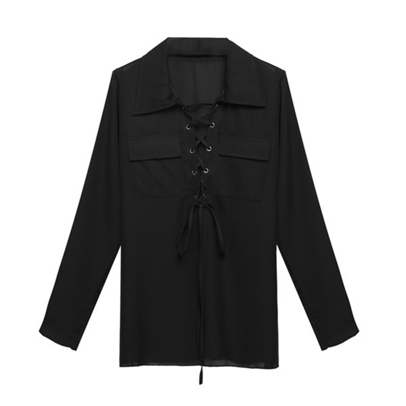 ZANZEA 2018 Women Chiffon Blouse Summer Blusa Turn Down Collar Sexy Deep V Front Lace Up Long Sleeve Shirt Casual Tops Plus Size aeProduct.getSubject()