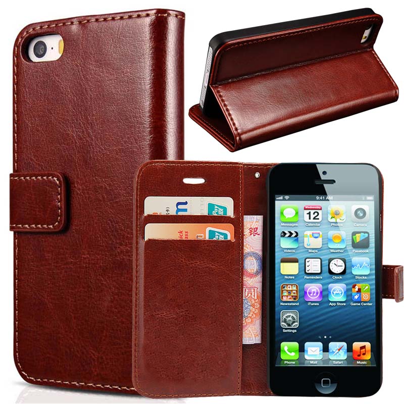 Image of 5 / 5S Vintage Wallet Leather Phone Case for iPhone 5 5S Flip Cover Luxury Case for iPhone5 Coque With Stand + 2 Card Holders