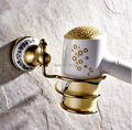 Free Shipping Wholesale And Retail Gold plate Solid Brass Hair Drier Rack Wall Mounted Storage Holders