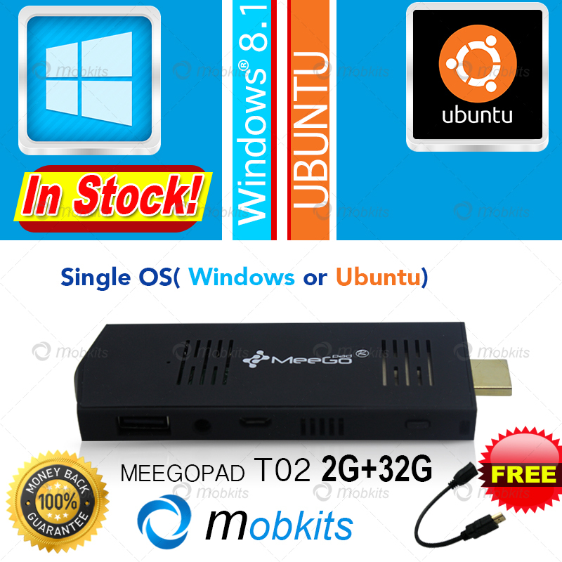 Meegopad T02 Mini PC Ubuntu or Windows 8.1 OS HDMI TV Player Quad-Core Intel Atom PC Stick MeeGoPad T01 Upgraded Media Player