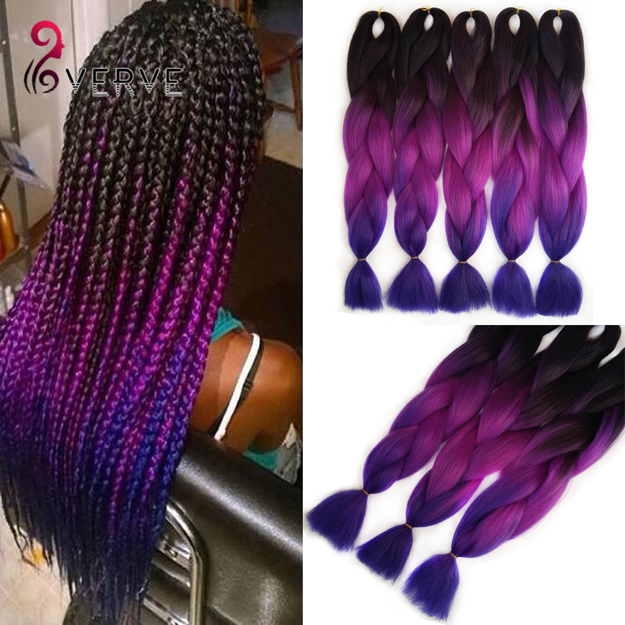 Image of Purple Braiding Hair ombre Two Tone High Temperature Fiber expression braiding hair 100g/pcs synthetic braiding hair Extensions