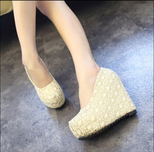 new high slope with documentary shoes waterproof lace sponge shoes women’s spring tide nightclub shallow mouth for women’s shoes