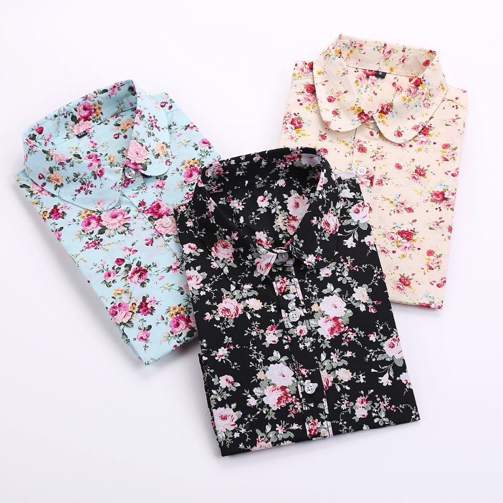 Image of Clearance ! Brand Floral Blouses Cotton Shirts Women Vintage Turn-Down Collar Tops Blusas Ladies Clothing Long Sleeve Blouse