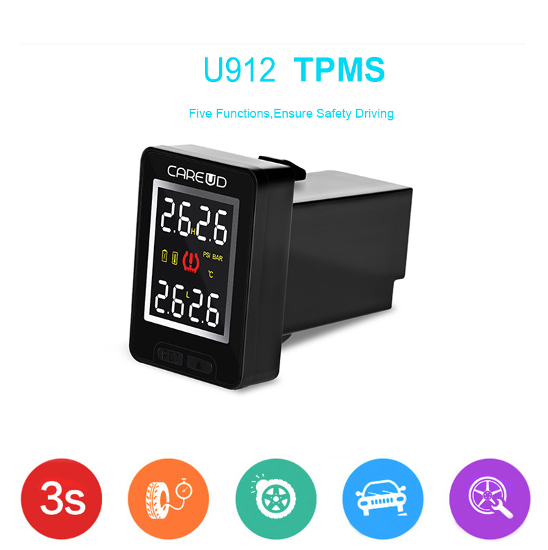 Image of U912I TPMS button style Wireless tire pressure alarm with 4 internal sensor monitoring tpms For Toyota Mazda Nissan Honda
