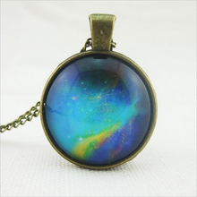 fashion jewelry Glass Art Space Galaxy Pendant Blue Galaxy Space Chain Necklaces Pendants for women men