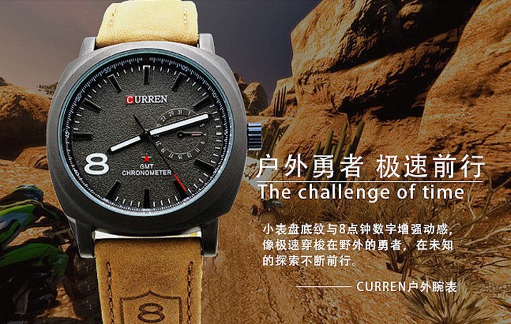 2015 Hot sell fashion men quartz military outdoor sport climbing brown leather strap noctilucous wristwatchFree shipping