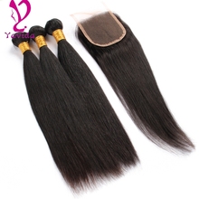 3Bundles Malaysian Straight With Closure Free Middle 3Part Tissage Bresilienne avec Closures Straight Human Hair Bundles Closure