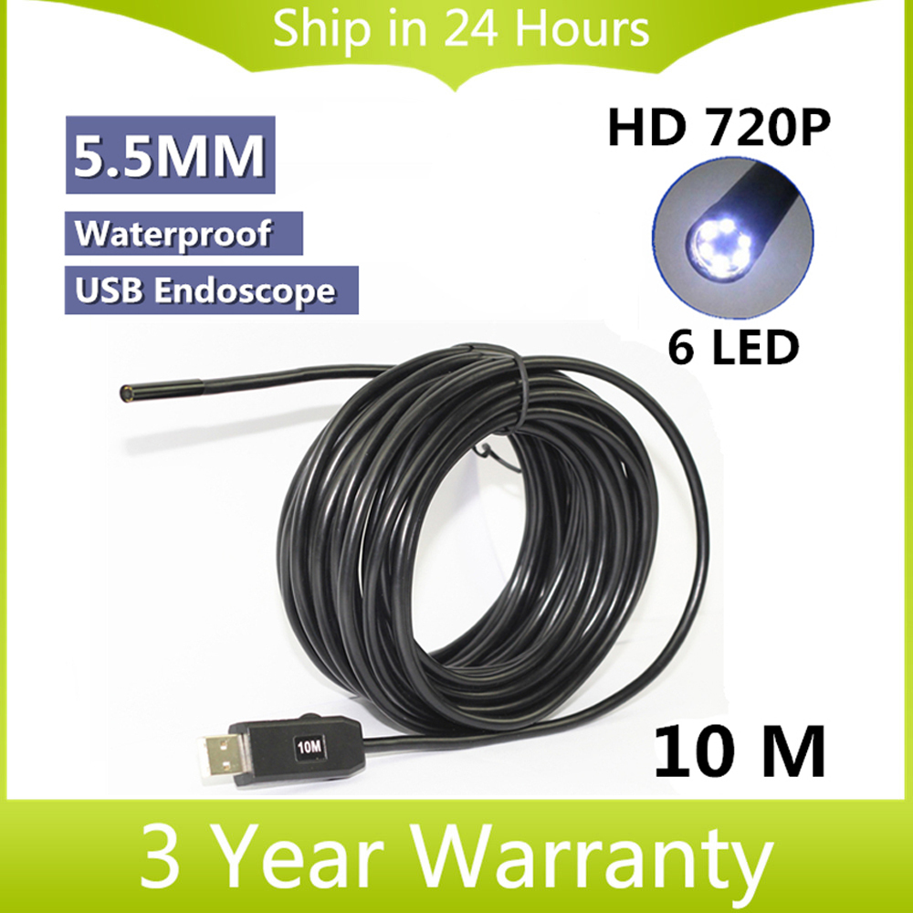 5 5mm Lens Waterproof USB Endoscope Borescope Snake Inspection Camera 720P with 6 LED and 10