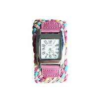 2015 recién llegado caliente trenzada hechos a mano reloj de moda del estilo étnico reloj para mujer vestido de mujer relojes de cuarzo rosa