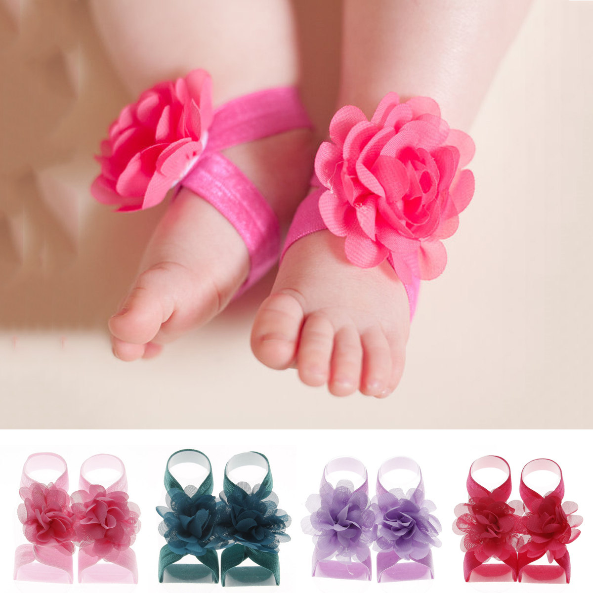 New 3pcs Foot Flower Barefoot Sandals Babies Elastic Hair Infant Headbands