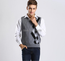 2015 High quality autumn new V neck sleeveless mens argyle cashmere sweater vest