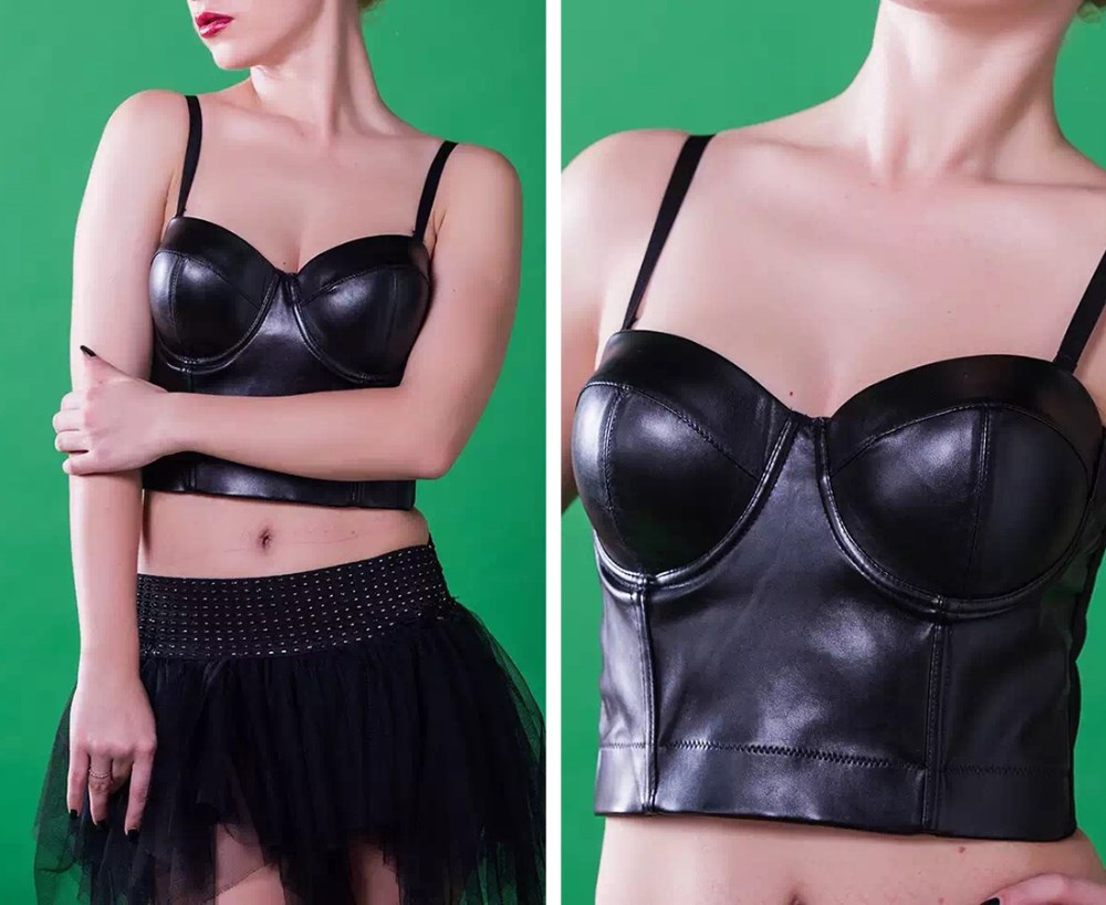 factory pu leather bralet crop top