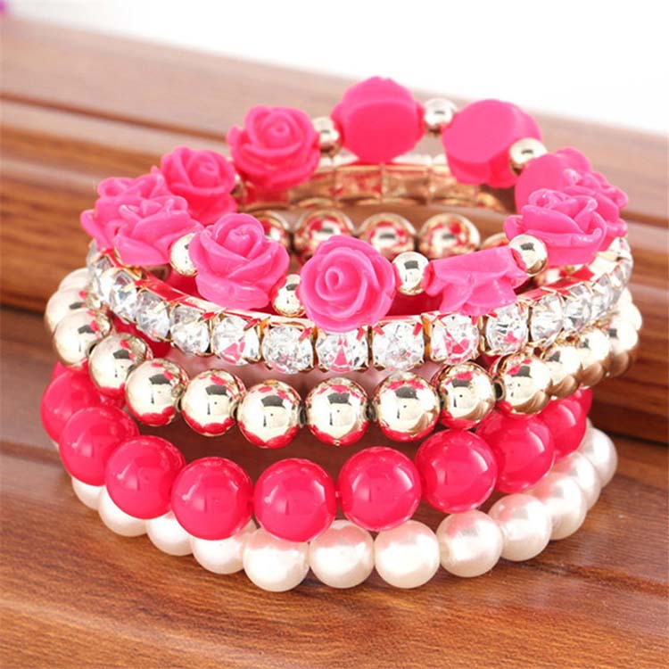 Image of 2015 hot sale European bracelet fashion mix beads bracelet stretch bracelet flower temperament bracelet Women Fashion Jewelry
