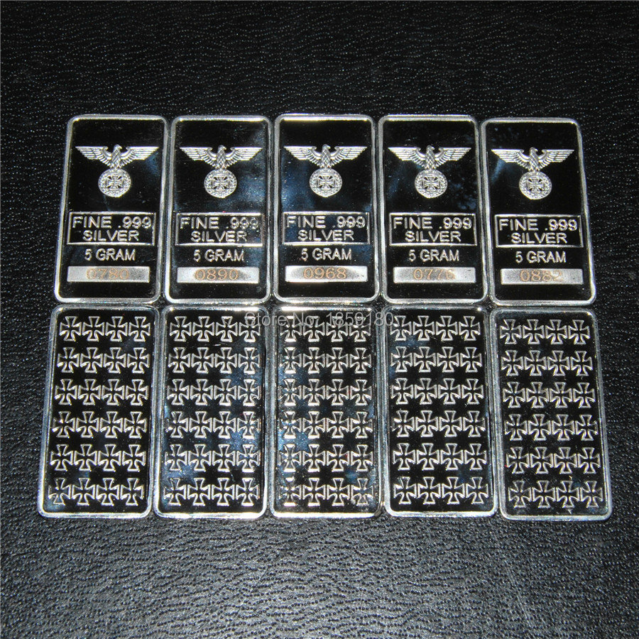 5GRAM WWII GERMAN WAR EAGLE IRON CROSS DESIGN GERMAN SILVER ART BAR
