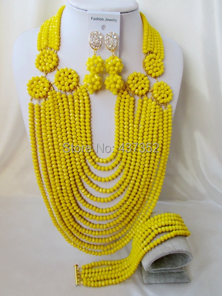2015 New Fashion! Opaque yellow costume nigerian wedding african beads jewelry sets crystal beads necklaces NC2211