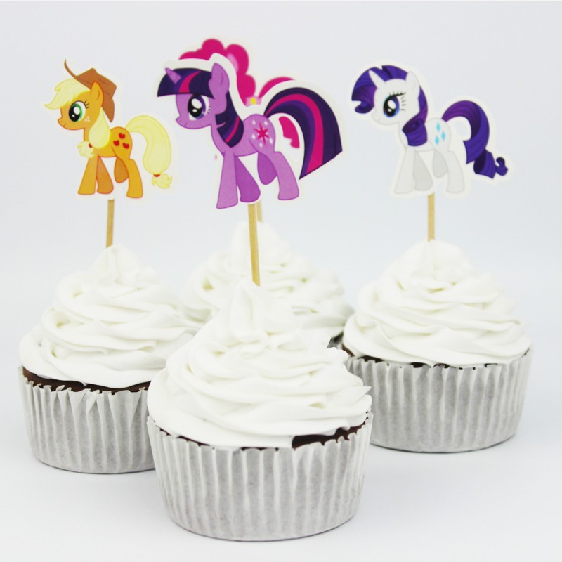 24pcs/lot 6 Designs My little Pony Cupcake Topper Picks Cartoon Theme Birthday Party Decorations Kid
