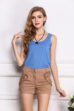 Wholesale 2015 Fashion New Summer Women Clothing Chiffon Sleeveless Solid Neon Candy Color Causal Chiffon Blouse