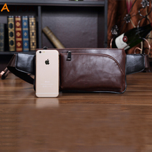 Aaron 2015 Summer Style Craze Horse Leather Men Waist Bag Vintage Molle Pouch Fanny Packs Outdoor