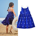 2017 girl dress girl princess clothing dress beach dress full print anchor girl summer beach dress