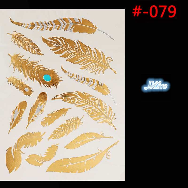 Image of Golden feather design flash tattoos, beautiful body one-time temporary tattoos Can be waterproof, gold tattoo