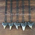 Wholesale Rhinestone crystal beads paved shark tooth necklace Elegant unique fossilized shark tooth bohemian necklace