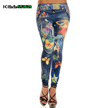 KISSyuer Jeggings Jeans Women Legging Jean Blue Black Jeggins Butterfly Flowers fashion girl Denim Skinny Leggings Pants KL0064