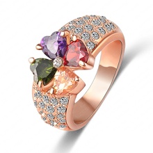 LZESHINE Brand Magic Heart Clover Zircon Ring Real 18K Rose Gold Plated Genuine SWA Element Flower Crystal Ring Ri-HQ1014-A