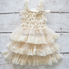 Top Quality Flower Girl Lace Dress Ivory Lace Ruffle Layered Party Dress For Birthday Free Shipping