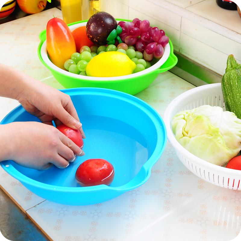Double plastic washing basket/The vegetable washing basin/With ears
