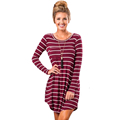 new arrival casual long sleeve striped red white contract colors pocket mini dress loose irregular outwear