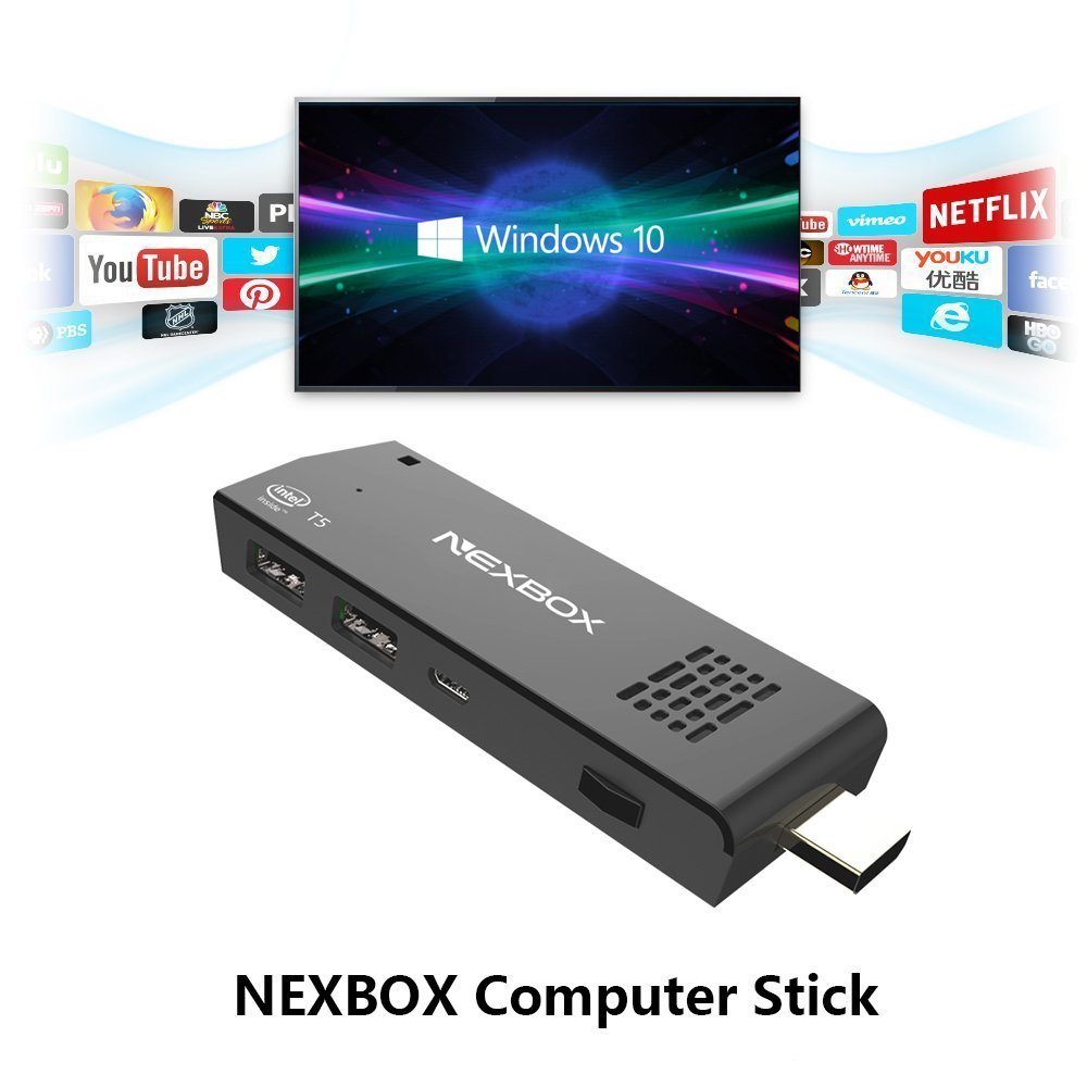 NEXBOX T5 Mini PC Intel Z8300 Windows10 TV Dongle UHD 4K 2GB RAM 32GB TV Box 4-Core 1.84GHZ Wifi Bluetooth TV Stick