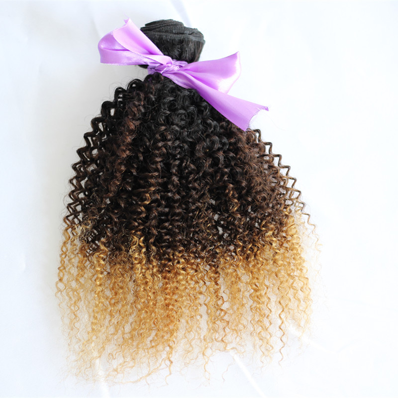 Image of 10A Ombre Hair Extensions Ombre Brazilian Hair Kinky Curly Brazilian Burgundy Hair 3 Tone Ombre Hair Extension 1b/4/27 3bundle