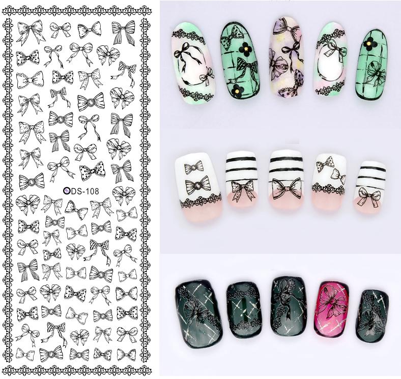 Image of DS108 Nail Design Water Transfer Nails Art Sticker Gray Bowknots Elements Nail Wraps Sticker Tips Manicura nail supplies Decal