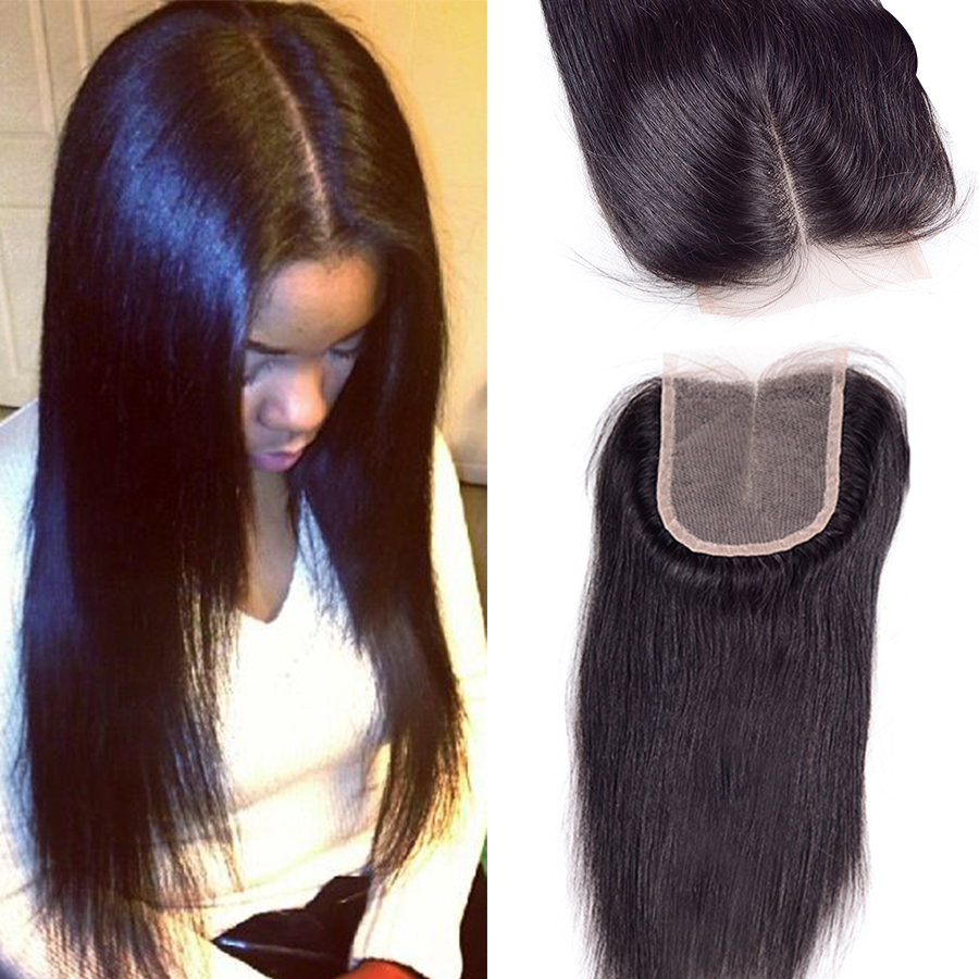 Image of Unprocessed7A Virgin Hair Lace Closure 4"x4" Malaysian Lace Closure Straight 10"-24" Human Hair Closure With Bleached Knots Free