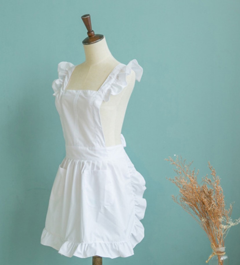 white fancy dress apron