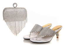 New Summer Style Elegant Shoes And Bag Sets Itailan Shinning Stones High Heel Shoes And Bag Set For Wedding Silver Color