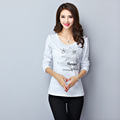 Floral Brand T Shirt Women Tops Fashion 2016 Autumn Harajuku Printed Slim T shirt Cotton Camisetas