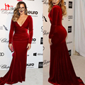 Khloe Kardashian Oscar Formal Evening Celebrity Gowns Sexy Wine Red Mermaid Long Sleeves Evening Dresses Sweep