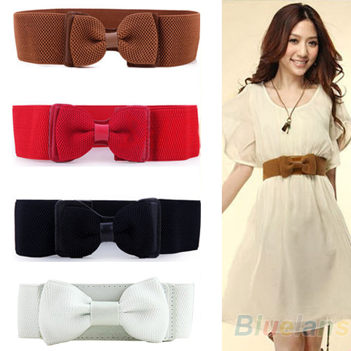Fashion Lady Wide Elastic Stretch Bowknot Bow Tie Belt Waistband 4 Colors  02ZS