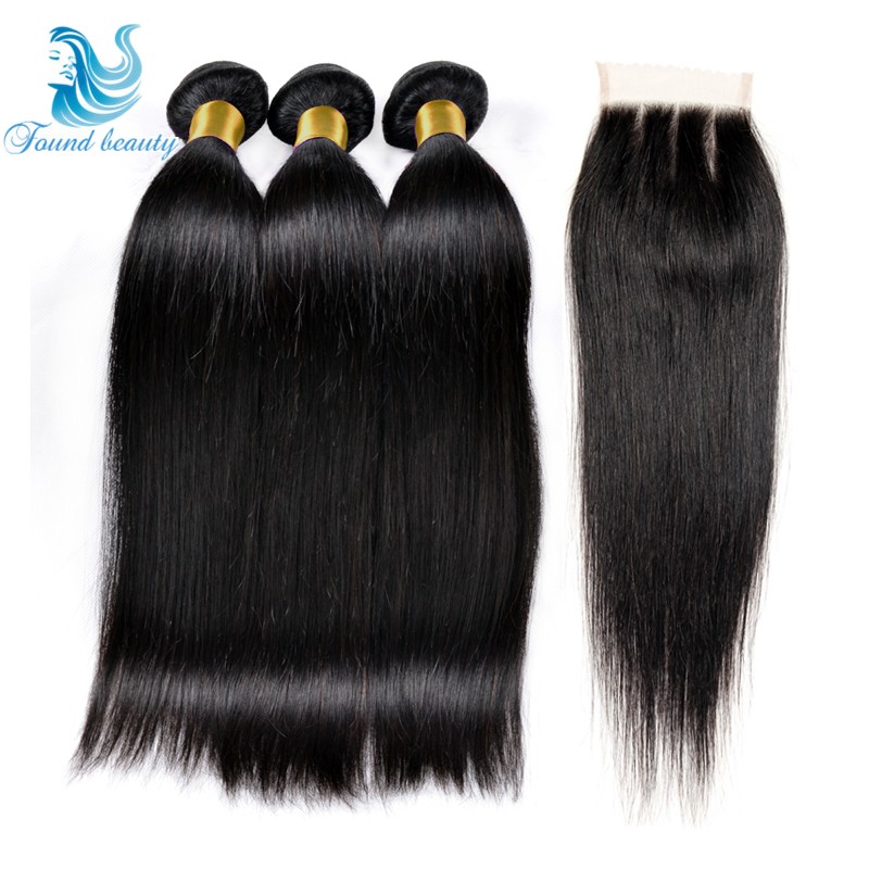 Image of 7A Brazilian Virgin Hair Straight With Closure Brazilian Hair Weave Bundles With Closure Queen Hair Products With Closure Bundle