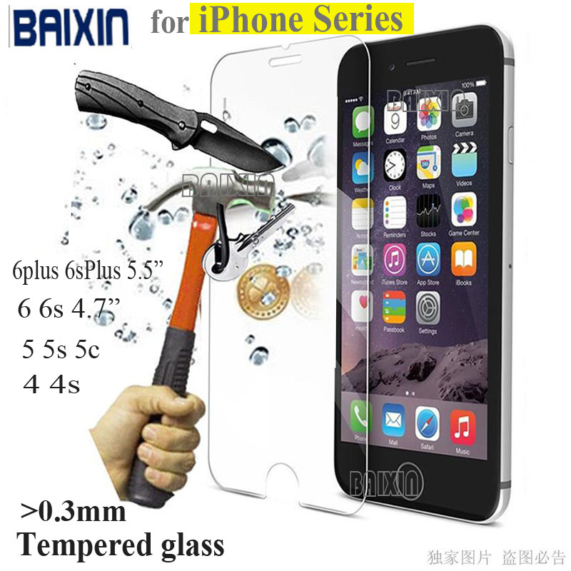 Image of 0.3mm 9H tempered glass For iphone 4s 5 5s 6 6s plus screen protector protective guard film front case cover +clean kits