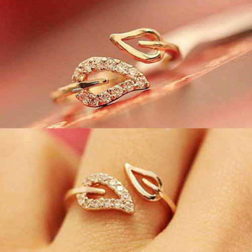 Image of Euramerica Style Couple Leaves Crystal Drill Lover Rings For Women Party Wedding Ring Jewelry Free Shipping