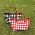 Wholesale Blanks Canvas Plaid Tote Bag Red Buffola Check Handbag Large Capacity with PU Faux Leather