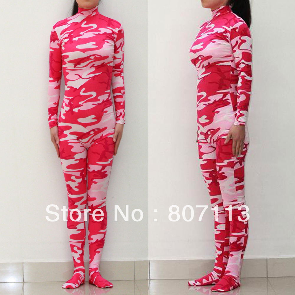 Wholesale Free Shipping Pink Camo Camouflage Lycra Spandex Zentai