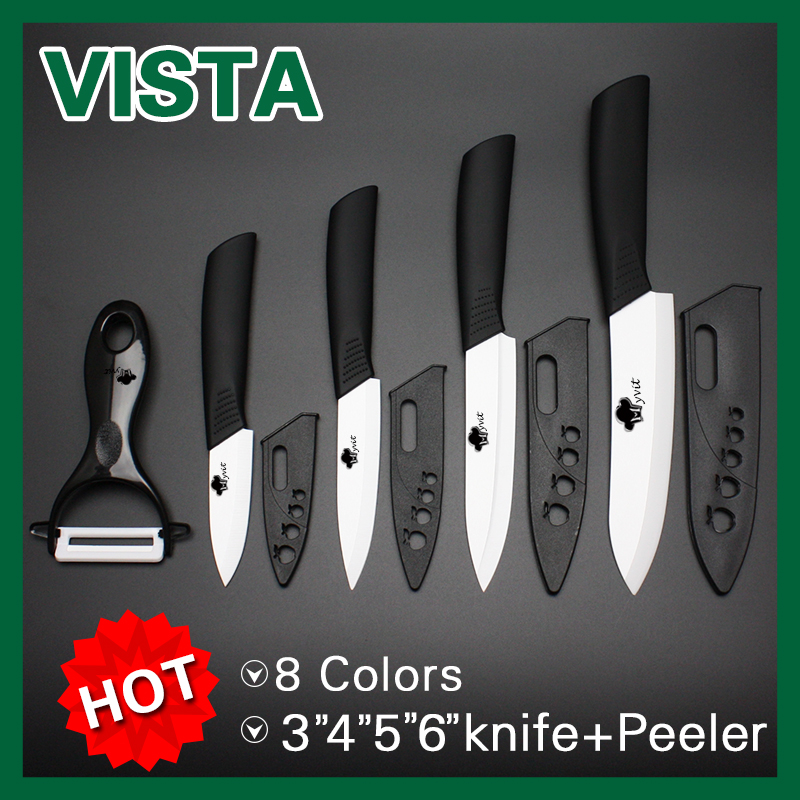 Image of Ceramic Knives Set Multi-color Handle Kitchen 3" 4" 5" 6" vista kitchen knives set white blade with sheath zirconia