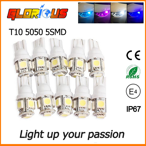 10pcs LED W5W T10 5050 5SMD Super Bright White Auto Side Wedge Tail Light Lamp W5W T10 LED lamps for
