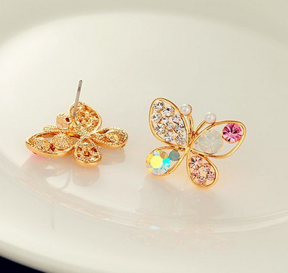 1pair Fashion Lovely Crystal Rhinestone Hollow Butterfly Ear Stud