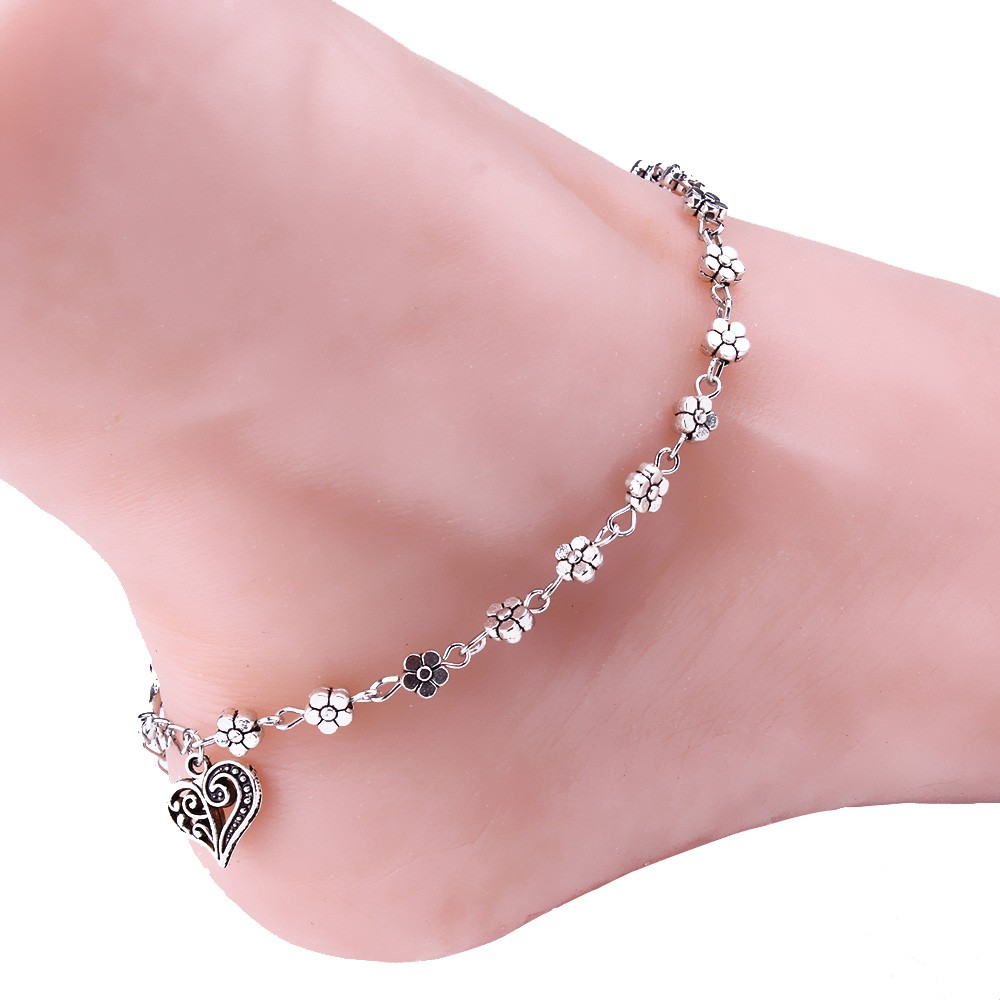 3pcs Simple Silver Womens Ankle Bracelet Anklet Foot Chain Beach Bead Jewelry