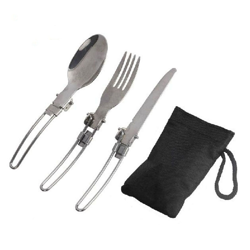 Image of Outdoor Camping Picnic Tableware Stainless Steel Portable Folding Spoon Fork Camping Cooking